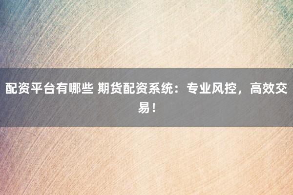 配资平台有哪些 期货配资系统：专业风控，高效交易！