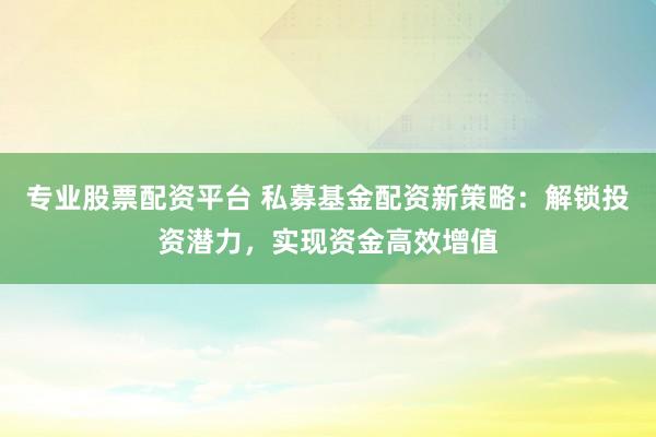 专业股票配资平台 私募基金配资新策略：解锁投资潜力，实现资金高效增值