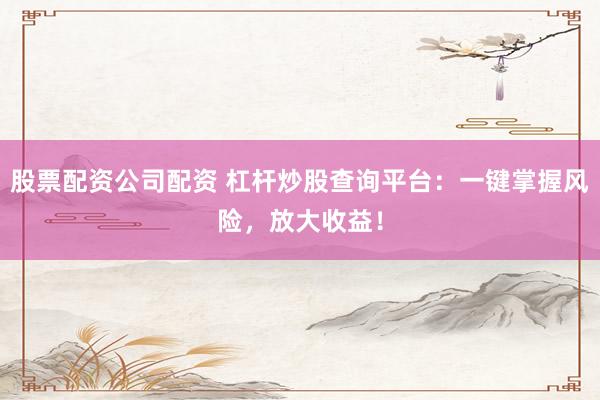 股票配资公司配资 杠杆炒股查询平台：一键掌握风险，放大收益！